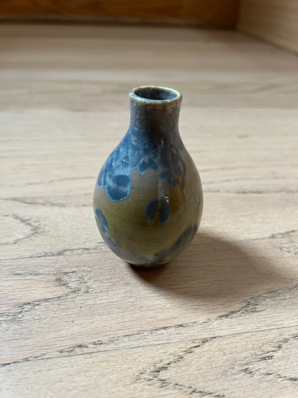 Handcrafted Blue and Olive Ceramic Bud Vase